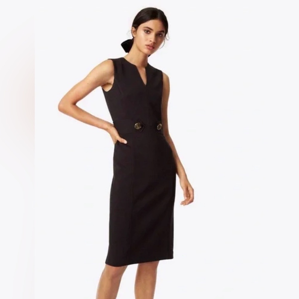 Tory Burch Briana Sleeveless V-Neck Midi Sheath Wool Dress, S/P 🌿